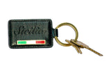 Sicilia Keychain - Black Embossed Leather with Flag - SALE
