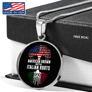 American Grown with Italian Roots with Circle Pendant Necklace in Gold & Stainless Steel