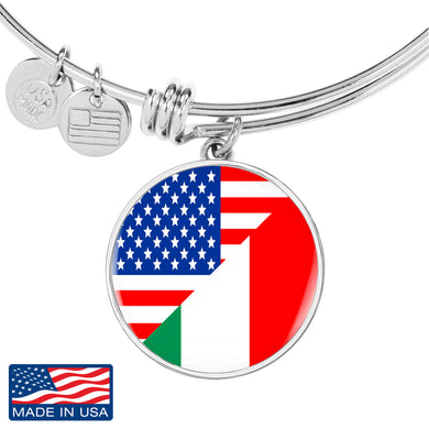 American Italian With Circle Charm Bangle in Gold & Stainless Steel