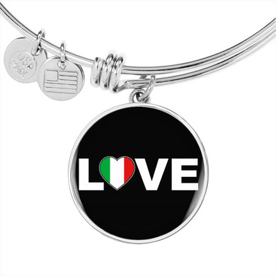 Italian Love With Black Circle Charm Bangle in Gold & Stainless Steel