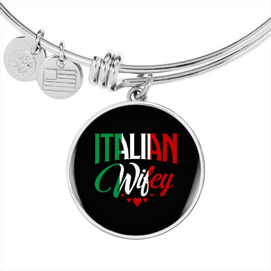 Italian Wifey With Circl Charm Bangle in Gold & Stainless Steel