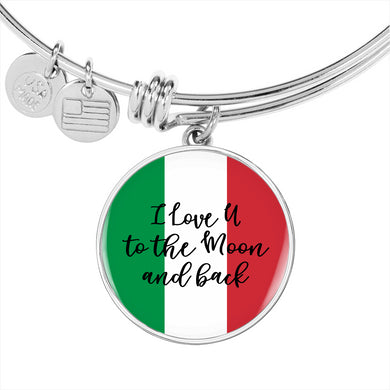 I Love U to the Moon and Back with Circle Charm Bangle in Gold & Stainless Steel