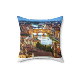 Florence II White Cityscape Throw Pillow — Italian Ponte Vecchio Decorative Pillow