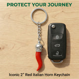Italian Horn Keychain - Red with Silver Chain