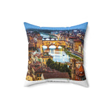 Florence II White Cityscape Throw Pillow — Italian Ponte Vecchio Decorative Pillow