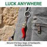 Italian Red Horn Chili Pepper with Silver Chain Keychain
