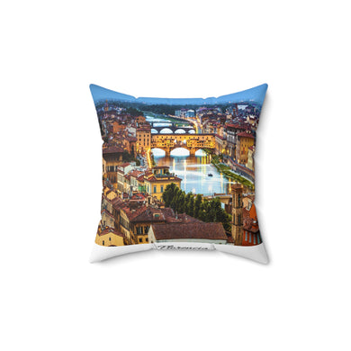 Florence II White Cityscape Throw Pillow — Italian Ponte Vecchio Decorative Pillow