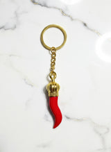 Italian Red Horn Chili Pepper with Gold Chain Keychain