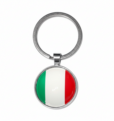 Italian Flag Circle Keychain in Silver