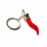 Italian Red Horn Chili Pepper with Silver Chain Keychain