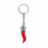 Italian Red Horn Chili Pepper with Silver Chain Keychain