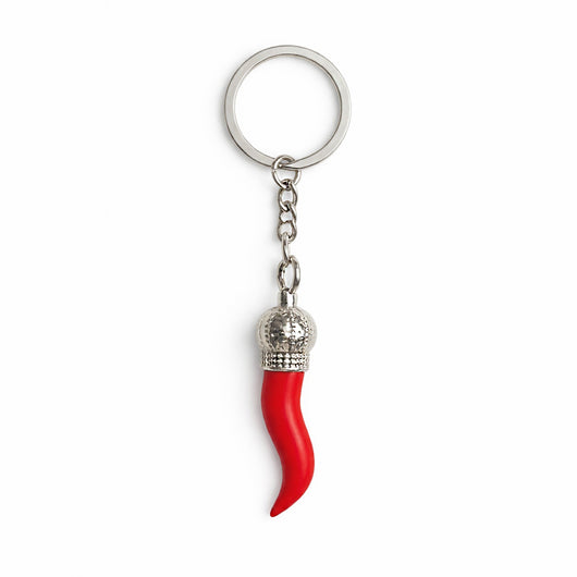 Italian Red Horn Chili Pepper with Silver Chain Keychain