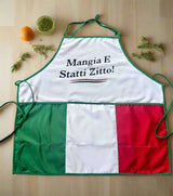 Mangia Apron – Italian Flag Christmas with “Mangia E Statti Zitto!” Funny Gift for Chefs