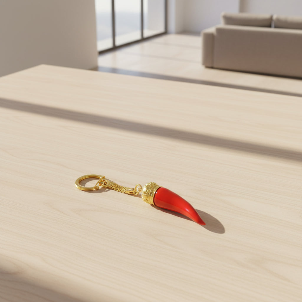 Italian Red Horn Keychain - with Gold Ribbon Chain – P.S. I Love Italy