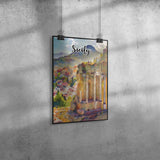 Sicily Italy Art Poster Painting 8" x 12"