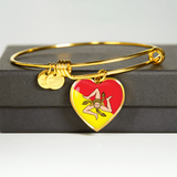 Gold Sicilian Flag with Heart Charm Bangle - SALE
