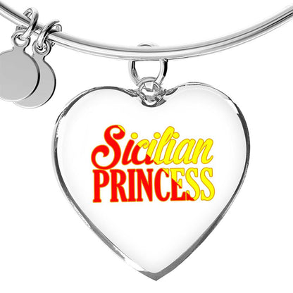 Sicilian Princess Heart Charm Bangle in White