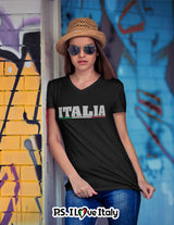 Italian Shirts- Women’s Italy V-Neck T-Shirt Style with Italia Design