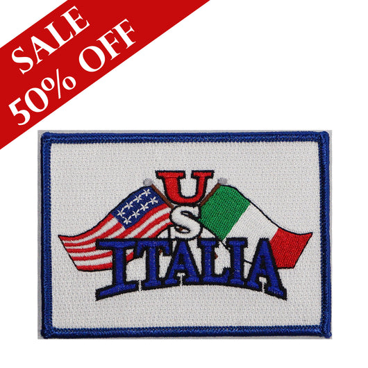 US Italia Flags Iron On Patch (White)