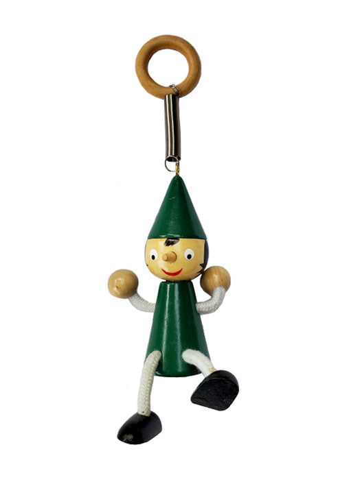 Bouncing Wooden Pinocchio Ornament with Spring - Green
