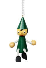 Bouncing Wooden Pinocchio Ornament with Spring - Green