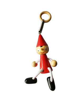 Bouncing Wooden Pinocchio Ornament with Spring - Red