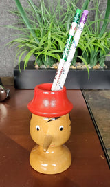 Pinocchio Desktop Pencil Holder – Kid Gifts Cute Wooden Pinocchio Head for Children
