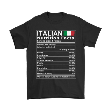 Italian Nutrition Facts Shirt
