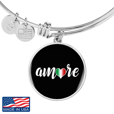 Amore with Black Circle Charm Bangle in Gold & Stainless Steel