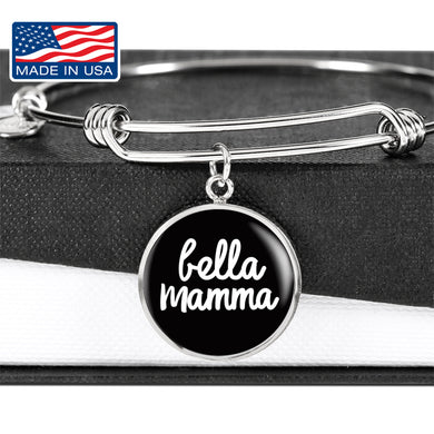Bella Mamma with Black Circle Charm Bangle in Gold & Stainless Steel