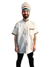 White Heavy Italian Chef Shirt with Flag Embroidery