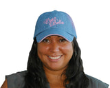 Ciao Bella Denim Baseball Cap with Pink Embroidery