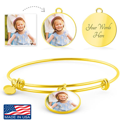 Custom Photo Gold Circle Charm Bangle Bracelet