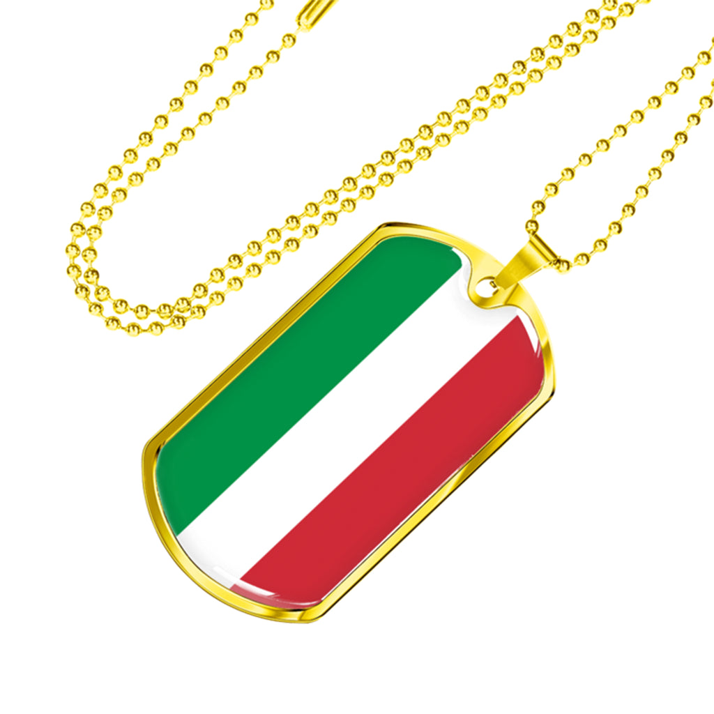 Gold Italy Flag Dog Tag Pendant with Military Chain – P.S. I Love Italy