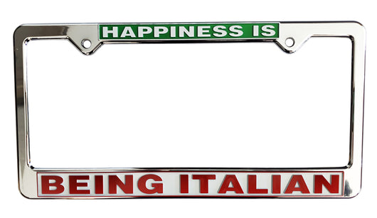 Happiness is Being Italian License Plate Silver Frame