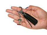 Italian Flag Jeweled “I” Keychain with Black Leather Tassel
