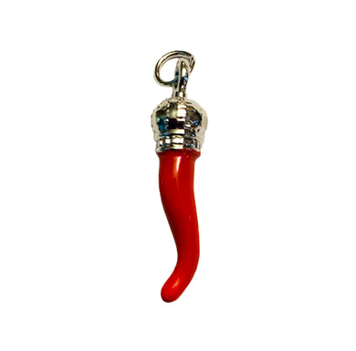 Italian Red Horn Pendant - Silver Cornicello Good Luck Pendant