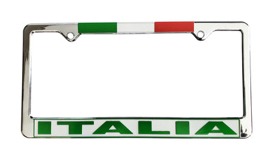 Italia License Plate Silver Frame with Flag
