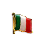 Lapel pin in Italian flag colors green, white, red. Made of metal and gold.