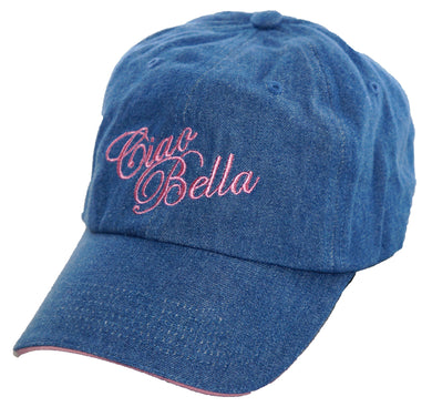 Ciao Bella Denim Baseball Cap with Pink Embroidery