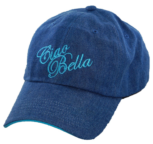 Ciao Bella Denim Baseball Cap with Blue Embroidery