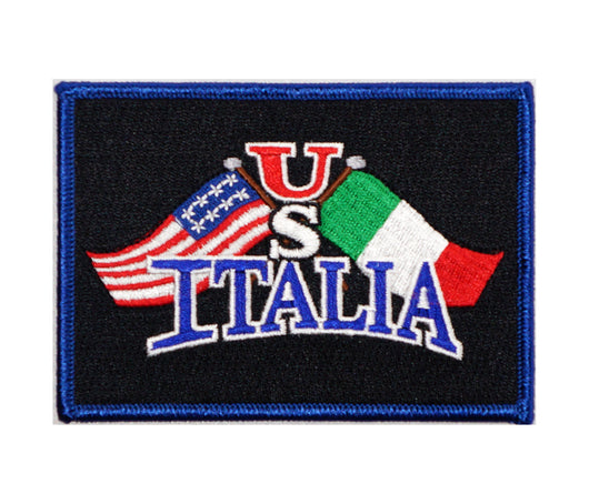 US Italia Flags Iron On Patch (Black)