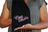 Ciao Bella Black Italian Scarf with Pink Embroidery