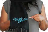 Ciao Bella Black Italian Scarf with Blue Embroidery