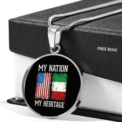 Italian My Nation My Heritage With Circle Pendant Necklace in Gold & Stainless Steel