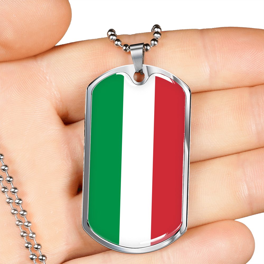 Italy Flag Dog Tag Pendant with Military Chain in Stainless Steel & Go ...