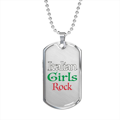 Italian Girls Rock Dog Tag Pendant with Military Chain in Stainless Steel & Gold option