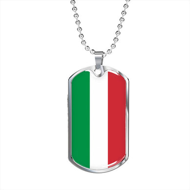 Italy Flag Dog Tag Pendant with Military Chain in Stainless Steel & Gold option