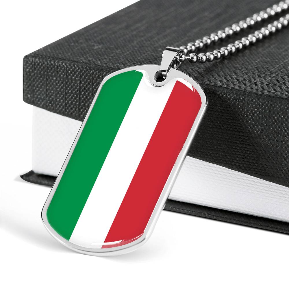 Italy Flag Dog Tag Pendant with Military Chain in Stainless Steel & Go ...