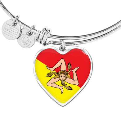 Sicilian Flag with Heart Charm Bangle in Stainless Steel
